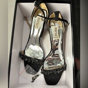 9.5 Badgley Mischka black, rhinestone heels